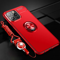 Custodia Silicone Ultra Sottile Morbida Cover con Magnetico Anello Supporto per Apple iPhone 15 Pro Max Rosso