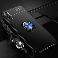 Custodia Silicone Ultra Sottile Morbida Cover con Magnetico Anello Supporto per Huawei Enjoy 10e Blu e Nero