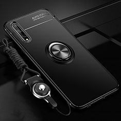 Custodia Silicone Ultra Sottile Morbida Cover con Magnetico Anello Supporto per Huawei Enjoy 10S Nero