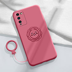 Custodia Silicone Ultra Sottile Morbida Cover con Magnetico Anello Supporto per Huawei Honor 30 Lite 5G Rosso Rosa