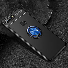 Custodia Silicone Ultra Sottile Morbida Cover con Magnetico Anello Supporto per Huawei Honor 9 Lite Blu e Nero