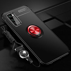 Custodia Silicone Ultra Sottile Morbida Cover con Magnetico Anello Supporto per Huawei Honor V30 5G Rosso e Nero