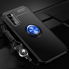 Custodia Silicone Ultra Sottile Morbida Cover con Magnetico Anello Supporto per Huawei Honor V30 Pro 5G Blu e Nero