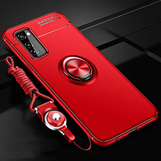 Custodia Silicone Ultra Sottile Morbida Cover con Magnetico Anello Supporto per Huawei Honor V30 Pro 5G Rosso
