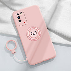 Custodia Silicone Ultra Sottile Morbida Cover con Magnetico Anello Supporto per Huawei Honor X10 5G Rosa