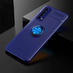 Custodia Silicone Ultra Sottile Morbida Cover con Magnetico Anello Supporto per Huawei P Smart (2021) Blu
