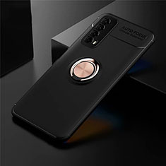 Custodia Silicone Ultra Sottile Morbida Cover con Magnetico Anello Supporto per Huawei P Smart (2021) Oro e Nero