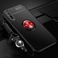 Custodia Silicone Ultra Sottile Morbida Cover con Magnetico Anello Supporto per Huawei P smart S Rosso e Nero