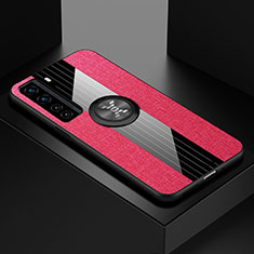 Custodia Silicone Ultra Sottile Morbida Cover con Magnetico Anello Supporto per Huawei P40 Lite 5G Rosa Caldo