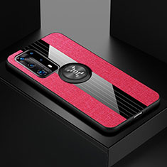 Custodia Silicone Ultra Sottile Morbida Cover con Magnetico Anello Supporto per Huawei P40 Pro+ Plus Rosa Caldo