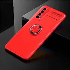 Custodia Silicone Ultra Sottile Morbida Cover con Magnetico Anello Supporto per Huawei Y7a Rosso