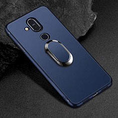 Custodia Silicone Ultra Sottile Morbida Cover con Magnetico Anello Supporto per Nokia 7.1 Plus Blu