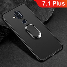 Custodia Silicone Ultra Sottile Morbida Cover con Magnetico Anello Supporto per Nokia 7.1 Plus Nero