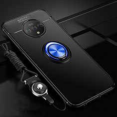 Custodia Silicone Ultra Sottile Morbida Cover con Magnetico Anello Supporto per OnePlus 7T Blu e Nero