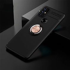 Custodia Silicone Ultra Sottile Morbida Cover con Magnetico Anello Supporto per OnePlus Nord N10 5G Oro e Nero