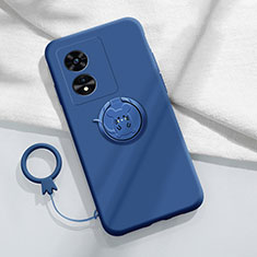 Custodia Silicone Ultra Sottile Morbida Cover con Magnetico Anello Supporto per Oppo A58x 5G Blu