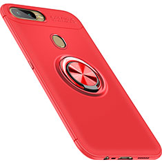 Custodia Silicone Ultra Sottile Morbida Cover con Magnetico Anello Supporto per Oppo A7 Rosso