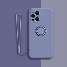 Custodia Silicone Ultra Sottile Morbida Cover con Magnetico Anello Supporto per Oppo Find X3 Pro 5G Grigio Lavanda