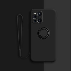 Custodia Silicone Ultra Sottile Morbida Cover con Magnetico Anello Supporto per Oppo Find X3 Pro 5G Nero