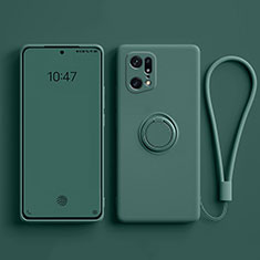 Custodia Silicone Ultra Sottile Morbida Cover con Magnetico Anello Supporto per Oppo Find X5 Pro 5G Verde Notte