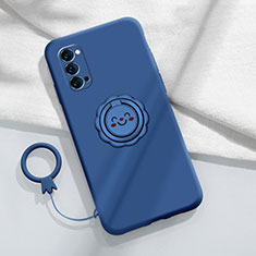 Custodia Silicone Ultra Sottile Morbida Cover con Magnetico Anello Supporto per Oppo Reno4 5G Blu