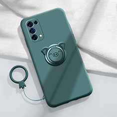 Custodia Silicone Ultra Sottile Morbida Cover con Magnetico Anello Supporto per Oppo Reno5 5G Verde Notte