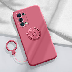 Custodia Silicone Ultra Sottile Morbida Cover con Magnetico Anello Supporto per Oppo Reno6 Pro+ Plus 5G Rosso