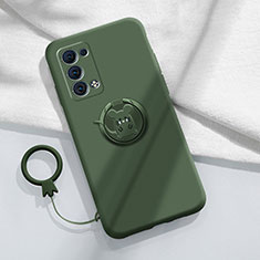 Custodia Silicone Ultra Sottile Morbida Cover con Magnetico Anello Supporto per Oppo Reno6 Pro+ Plus 5G Verde Notte