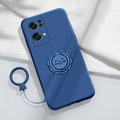 Custodia Silicone Ultra Sottile Morbida Cover con Magnetico Anello Supporto per Oppo Reno7 Pro 5G Blu