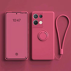 Custodia Silicone Ultra Sottile Morbida Cover con Magnetico Anello Supporto per Oppo Reno8 5G Rosa Caldo