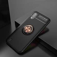 Custodia Silicone Ultra Sottile Morbida Cover con Magnetico Anello Supporto per Samsung Galaxy A01 SM-A015 Oro e Nero