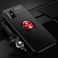 Custodia Silicone Ultra Sottile Morbida Cover con Magnetico Anello Supporto per Samsung Galaxy A51 4G Rosso e Nero