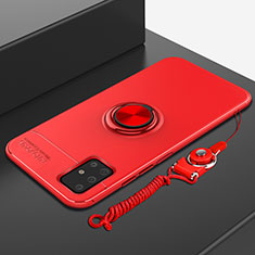 Custodia Silicone Ultra Sottile Morbida Cover con Magnetico Anello Supporto per Samsung Galaxy A51 5G Rosso