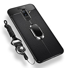 Custodia Silicone Ultra Sottile Morbida Cover con Magnetico Anello Supporto per Samsung Galaxy A6 Plus (2018) Nero