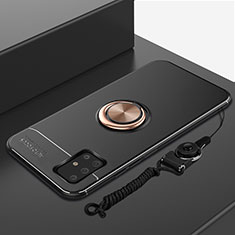 Custodia Silicone Ultra Sottile Morbida Cover con Magnetico Anello Supporto per Samsung Galaxy A71 4G A715 Oro e Nero