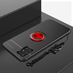 Custodia Silicone Ultra Sottile Morbida Cover con Magnetico Anello Supporto per Samsung Galaxy A71 4G A715 Rosso e Nero