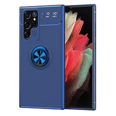 Custodia Silicone Ultra Sottile Morbida Cover con Magnetico Anello Supporto per Samsung Galaxy S21 Ultra 5G Blu