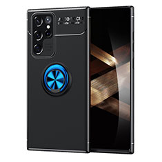 Custodia Silicone Ultra Sottile Morbida Cover con Magnetico Anello Supporto per Samsung Galaxy S24 Ultra 5G Blu e Nero