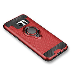 Custodia Silicone Ultra Sottile Morbida Cover con Magnetico Anello Supporto per Samsung Galaxy S7 G930F G930FD Rosso
