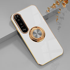Custodia Silicone Ultra Sottile Morbida Cover con Magnetico Anello Supporto per Sony Xperia 10 V Bianco