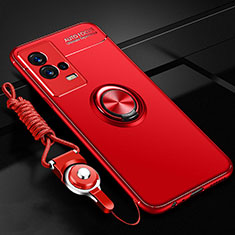 Custodia Silicone Ultra Sottile Morbida Cover con Magnetico Anello Supporto per Vivo iQOO 8 5G Rosso