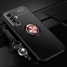 Custodia Silicone Ultra Sottile Morbida Cover con Magnetico Anello Supporto per Vivo X50 5G Oro e Nero