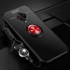 Custodia Silicone Ultra Sottile Morbida Cover con Magnetico Anello Supporto per Vivo X50 Lite Rosso e Nero