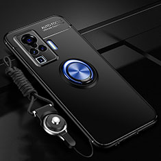 Custodia Silicone Ultra Sottile Morbida Cover con Magnetico Anello Supporto per Vivo X51 5G Blu e Nero