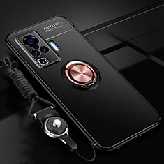 Custodia Silicone Ultra Sottile Morbida Cover con Magnetico Anello Supporto per Vivo X51 5G Oro e Nero