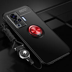 Custodia Silicone Ultra Sottile Morbida Cover con Magnetico Anello Supporto per Vivo X51 5G Rosso e Nero