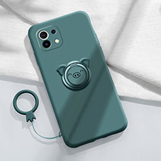 Custodia Silicone Ultra Sottile Morbida Cover con Magnetico Anello Supporto per Xiaomi Mi 11 5G Verde Notte