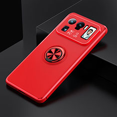 Custodia Silicone Ultra Sottile Morbida Cover con Magnetico Anello Supporto per Xiaomi Mi 11 Ultra 5G Rosso