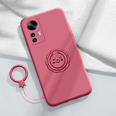 Custodia Silicone Ultra Sottile Morbida Cover con Magnetico Anello Supporto per Xiaomi Mi 12T 5G Rosa Caldo