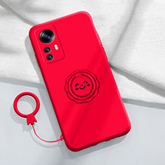 Custodia Silicone Ultra Sottile Morbida Cover con Magnetico Anello Supporto per Xiaomi Mi 12T Pro 5G Rosso